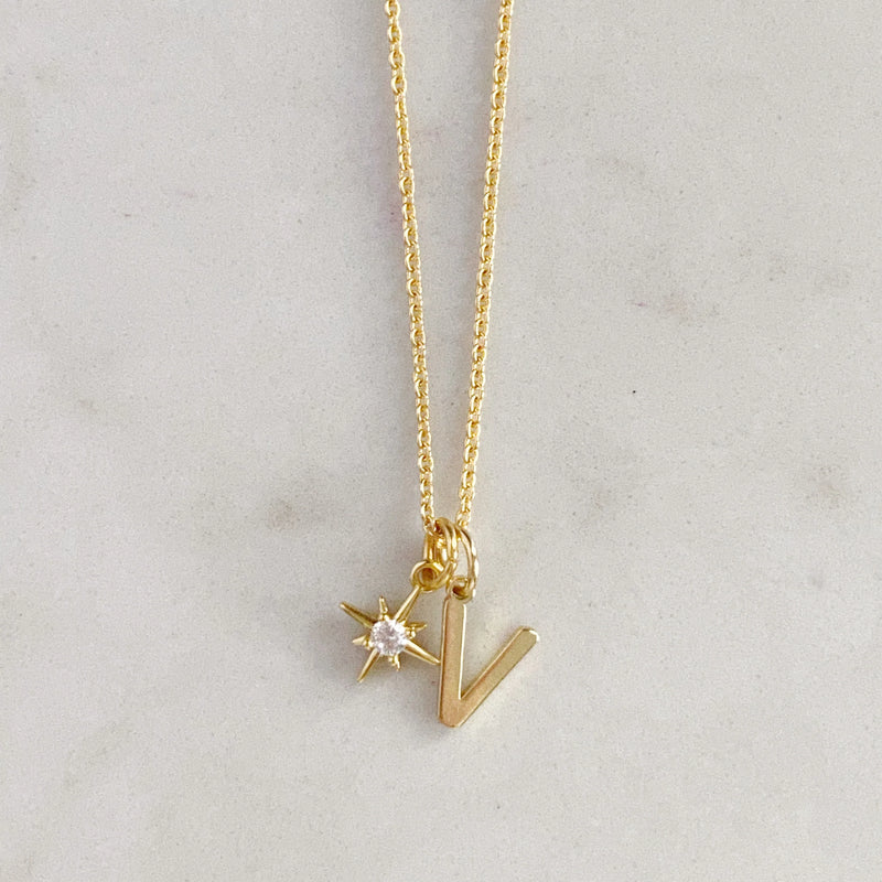 STEEL DAISY Initial & Charms Necklace