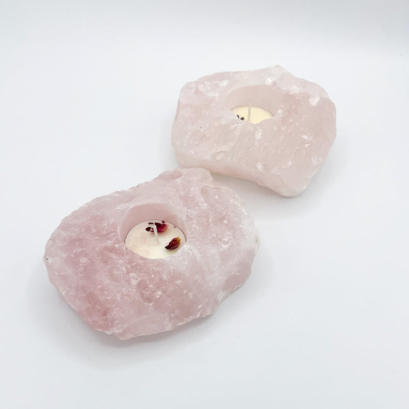 ROSE QUARTZ Crystal Tea Light Holder