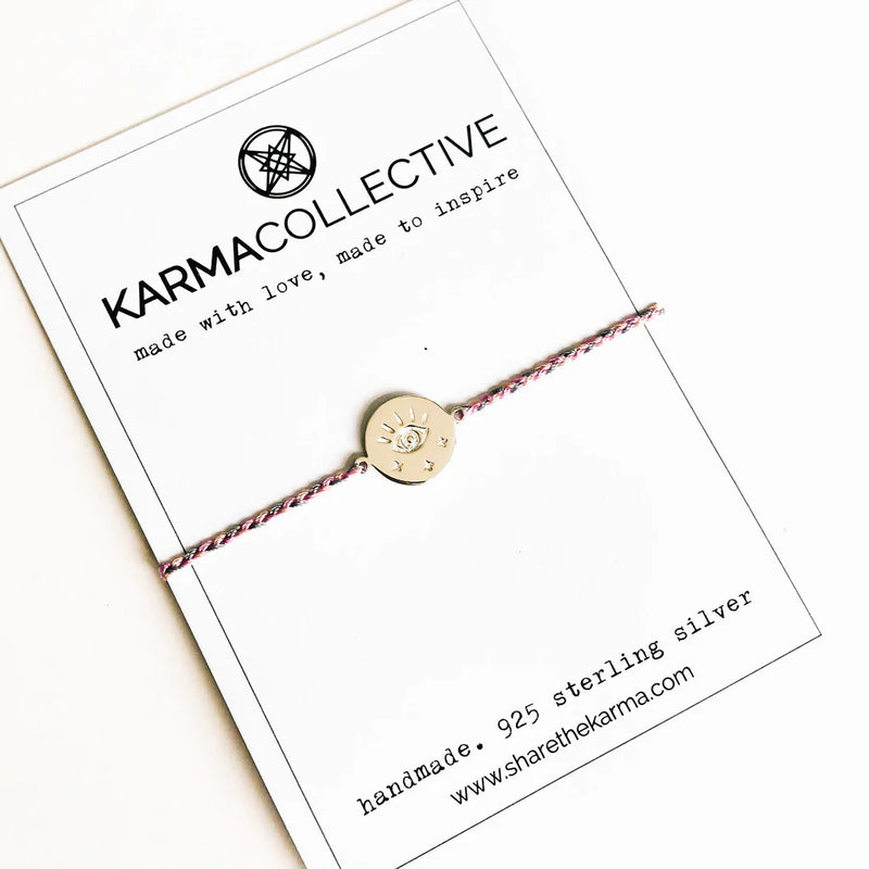 KARMA COLLECTIVE Sterling Silver Tricolored Braided Bracelet EVIL EYE